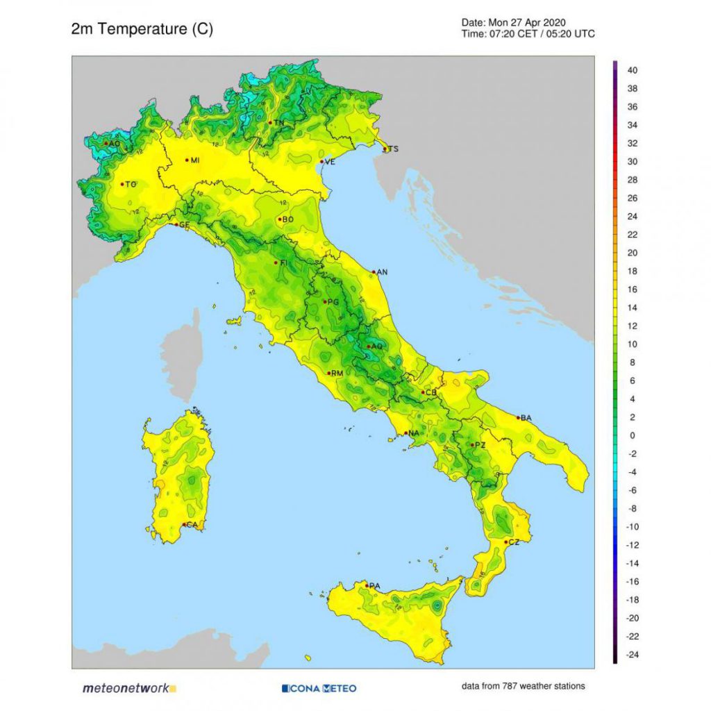 caldo minime lunedì