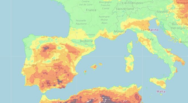 Rischio incendi lunedì 4 maggio. Mappa EFFIS Copernicus