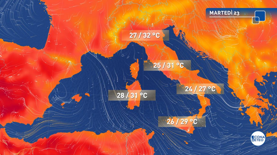meteo martedì caldo
