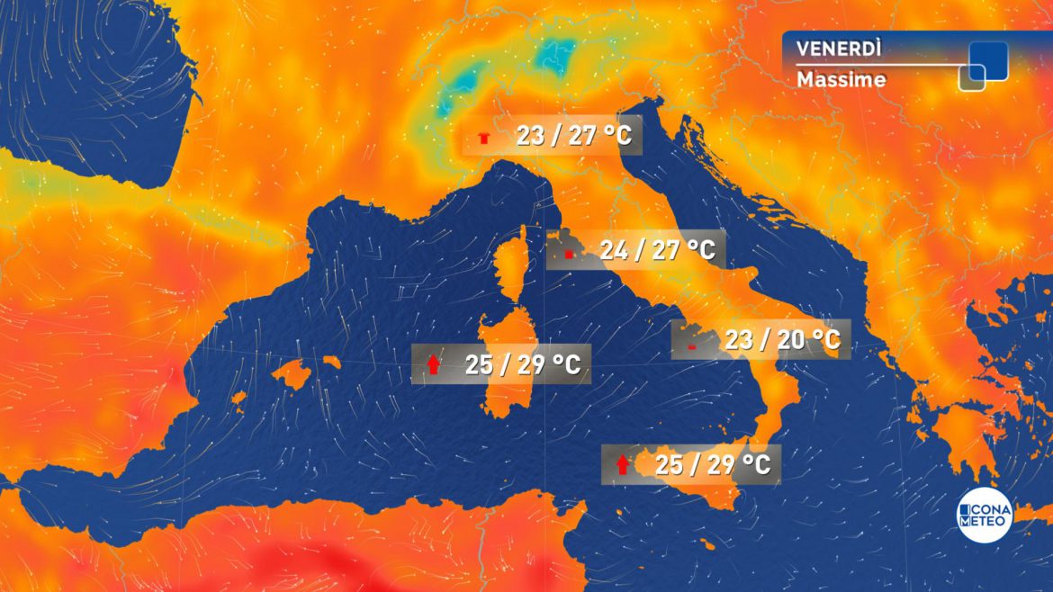 meteo venerdì temperature