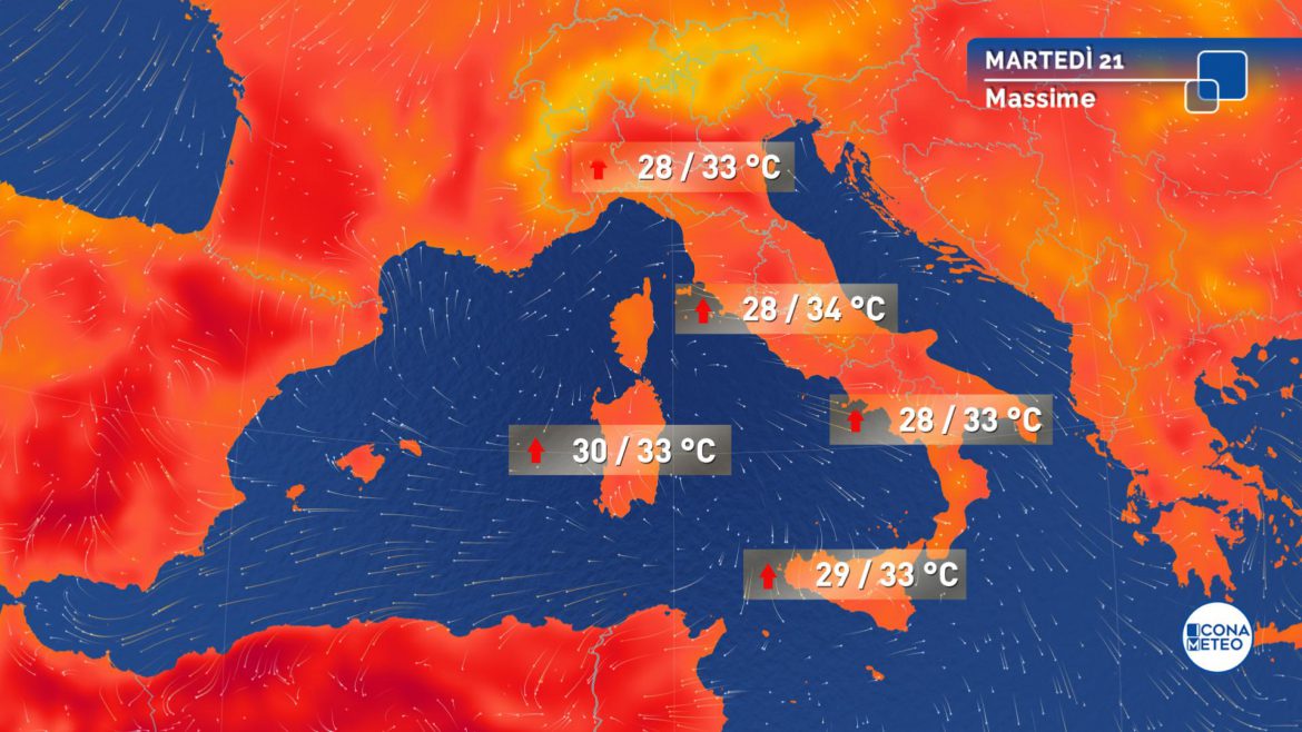 meteo martedì caldo