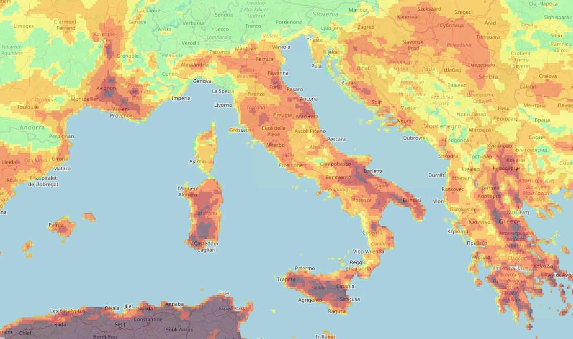 Il pericolo incendi in Sicilia. Fonte: EFFIS