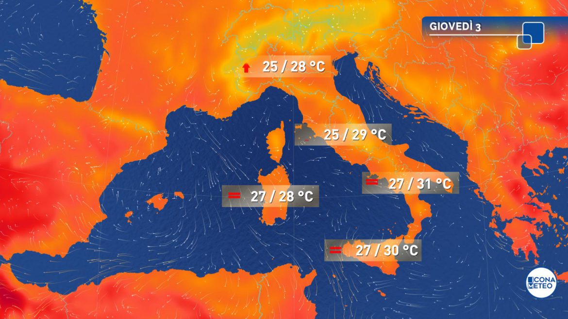 meteo giovedì temperature