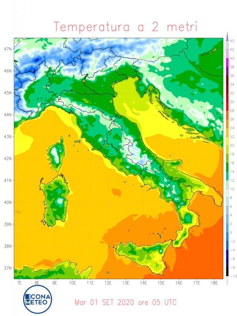 Temperature minime della giornata di martedì 1 settembre