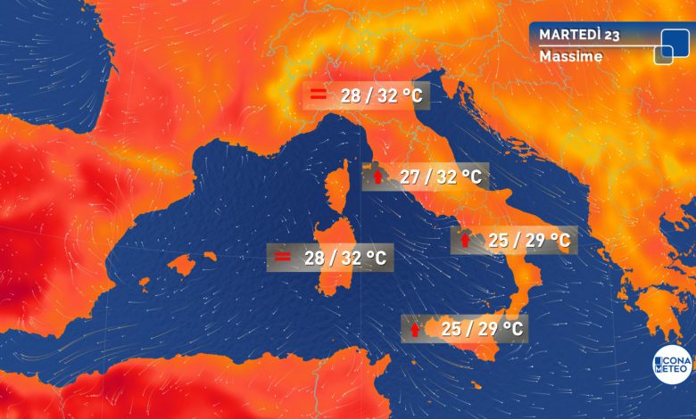 meteo caldo martedì