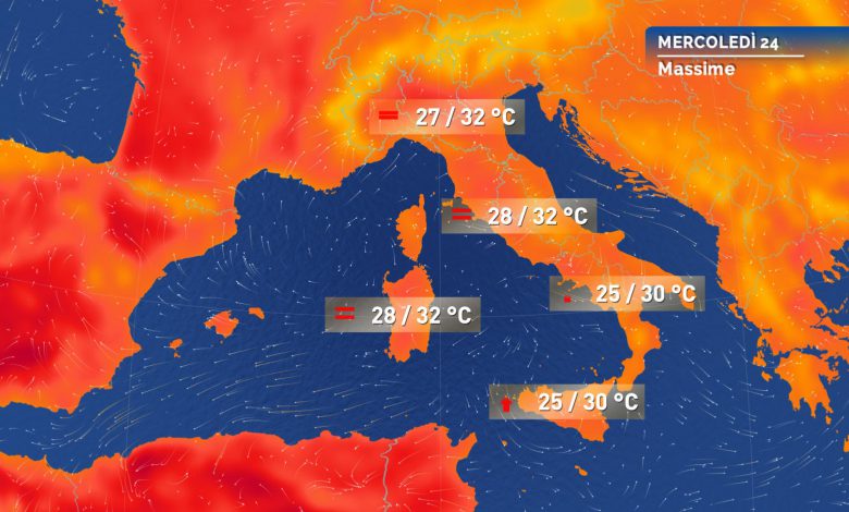 meteo caldo mercoledì