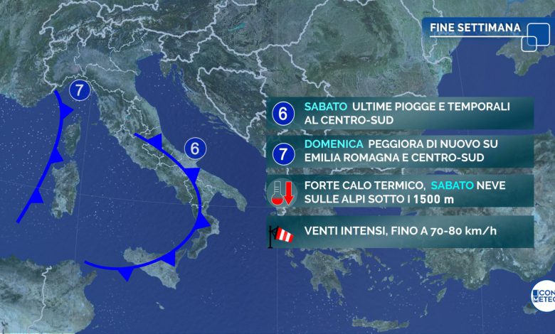 Weekend tra piogge, temporali, neve e crollo termico