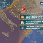 Weekend con tempo stabile e temperature nella norma. Un po' di nubi al Nord-Ovest, temperature nella norma o di poco al di sopra