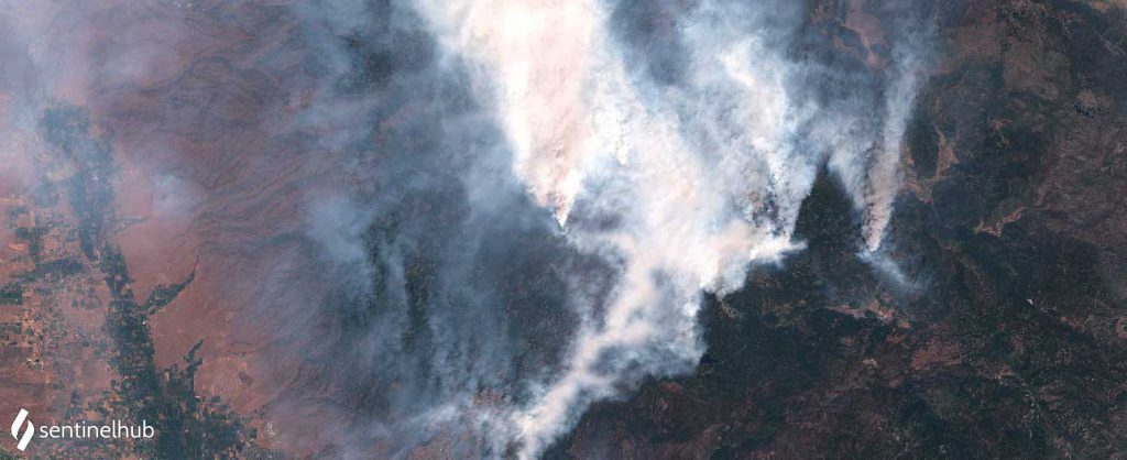 Dixie fire in California. Foto del satellite Sentinel-2