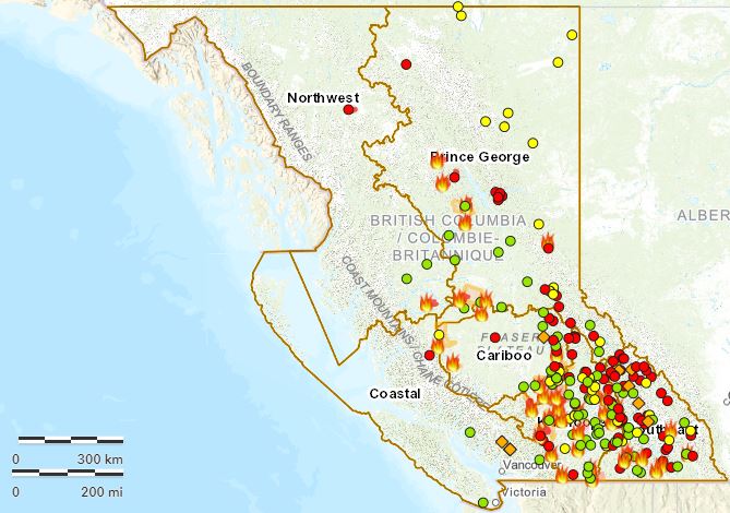 Incendi attivi nella British Columbia, Canada