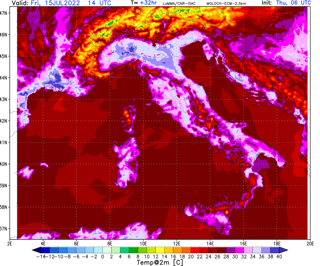 caldo estremo 40 gradi 15 luglio