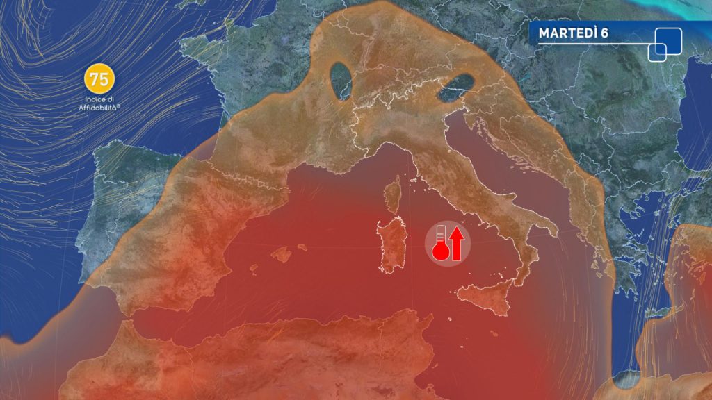 meteo caldo martedì