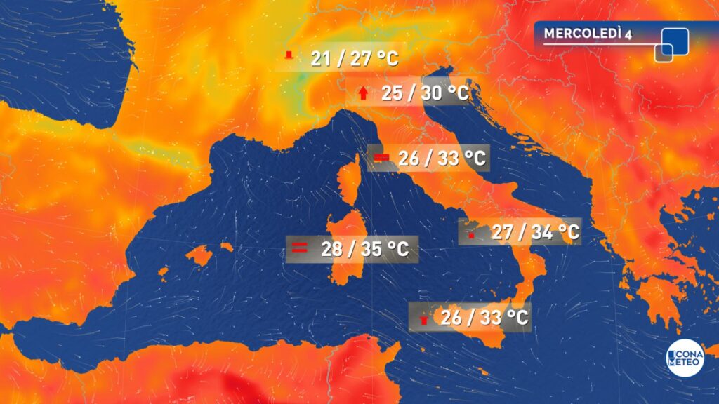 temperature mercoledì 4 giugno