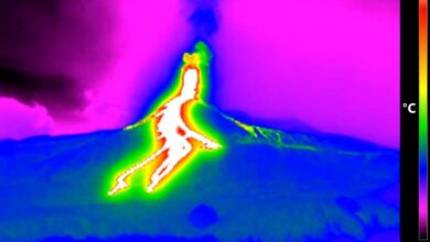 Photo of Etna, eruzione dal cratere di Sud-Est: colate di lava e una nube nera visibile per chilometri