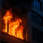 immagine con fumo e fuoco in primo piano di un incendio in una finestra