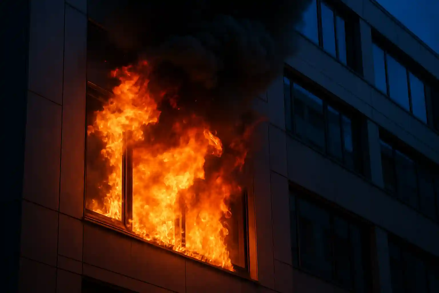 immagine con fumo e fuoco in primo piano di un incendio in una finestra
