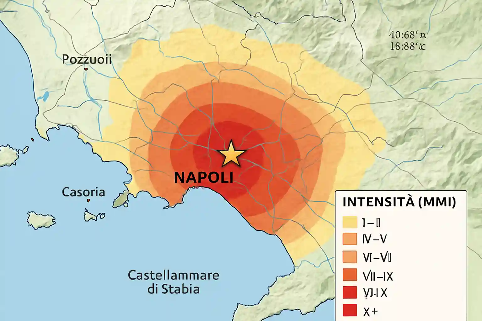 mappa terremoto napoli in stile ingv