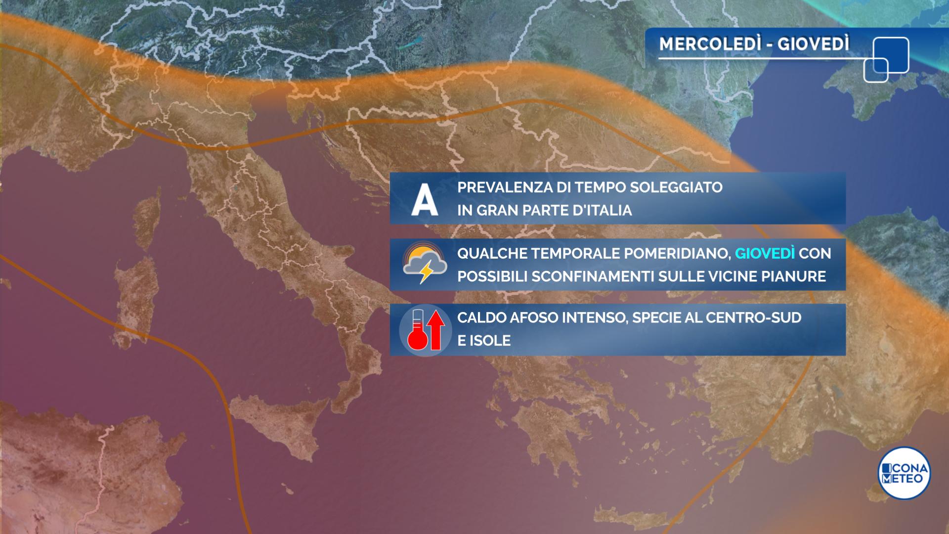 mercoledì giovedì meteo
