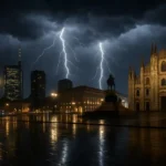 milano di notte con temporale