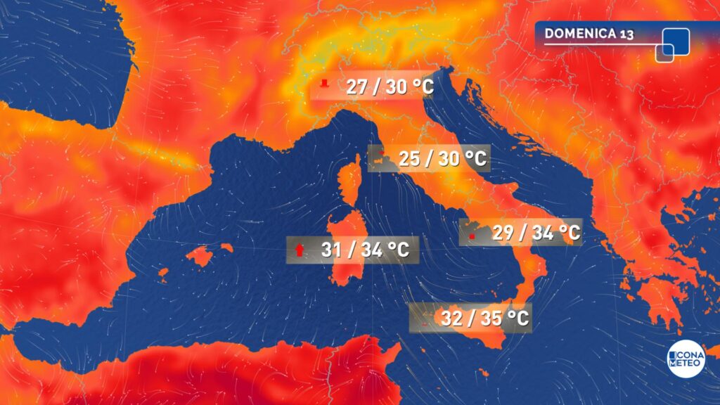 temperature domenica 13/07/25