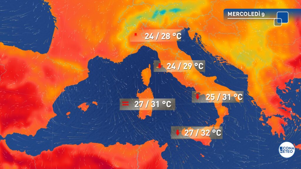 temperature mercoledì 09/07/25
