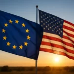bandiera Europa vicino a bandiera Usa