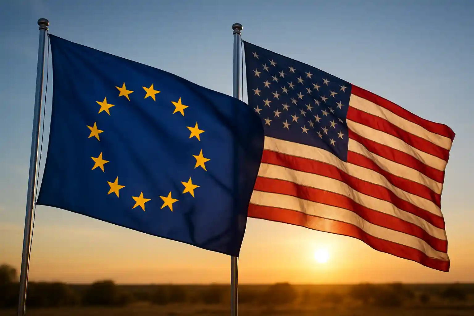 bandiera Europa vicino a bandiera Usa