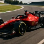 Ferrari formula 1 2025 di giorno in un circuito, senza persone