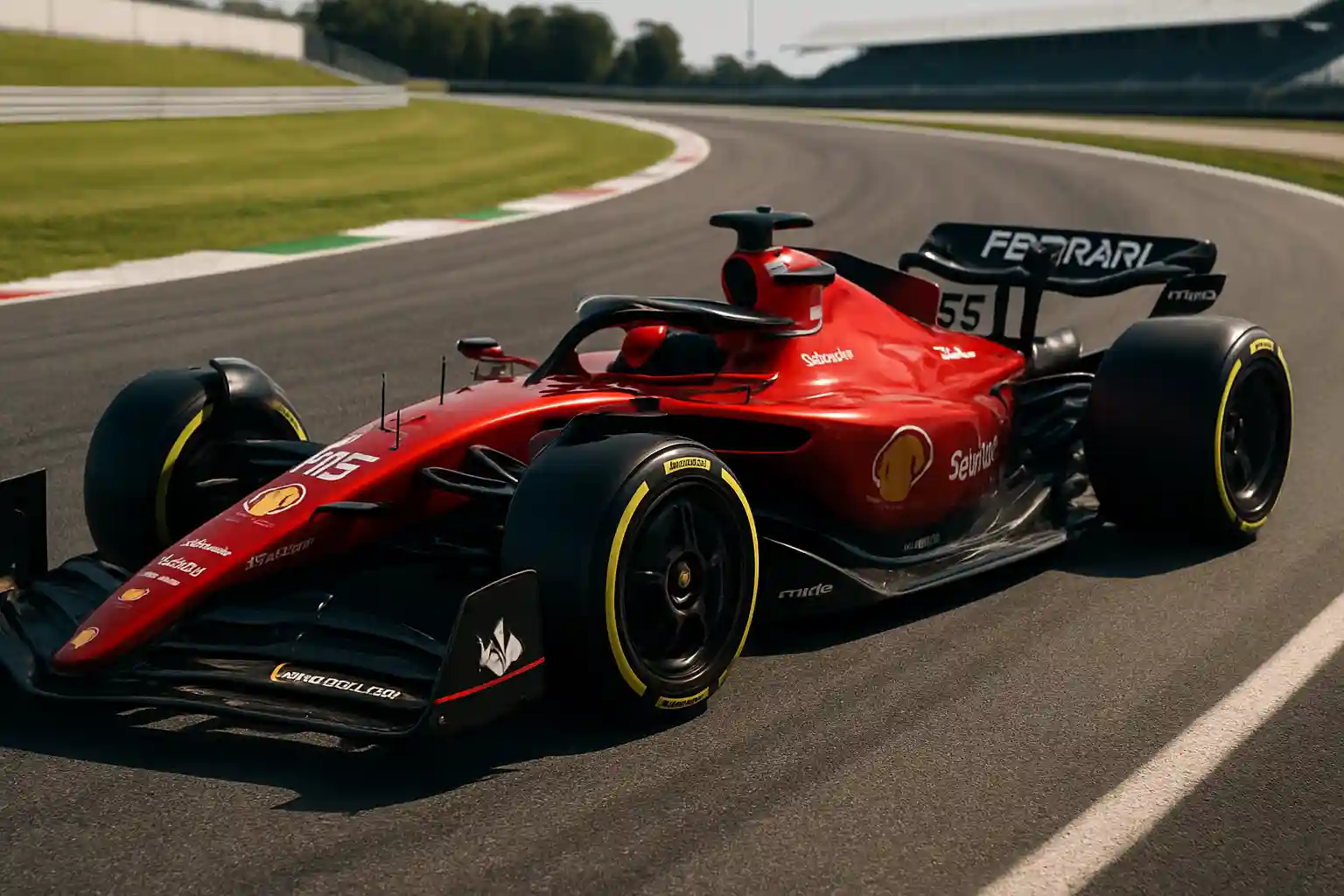 Ferrari formula 1 2025 di giorno in un circuito, senza persone