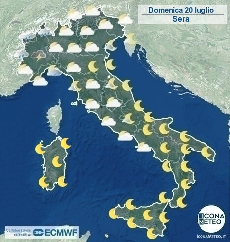 previsioni meteo italia domenica 20 luglio oggi