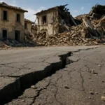 crepa da terremoto nell'asfalto