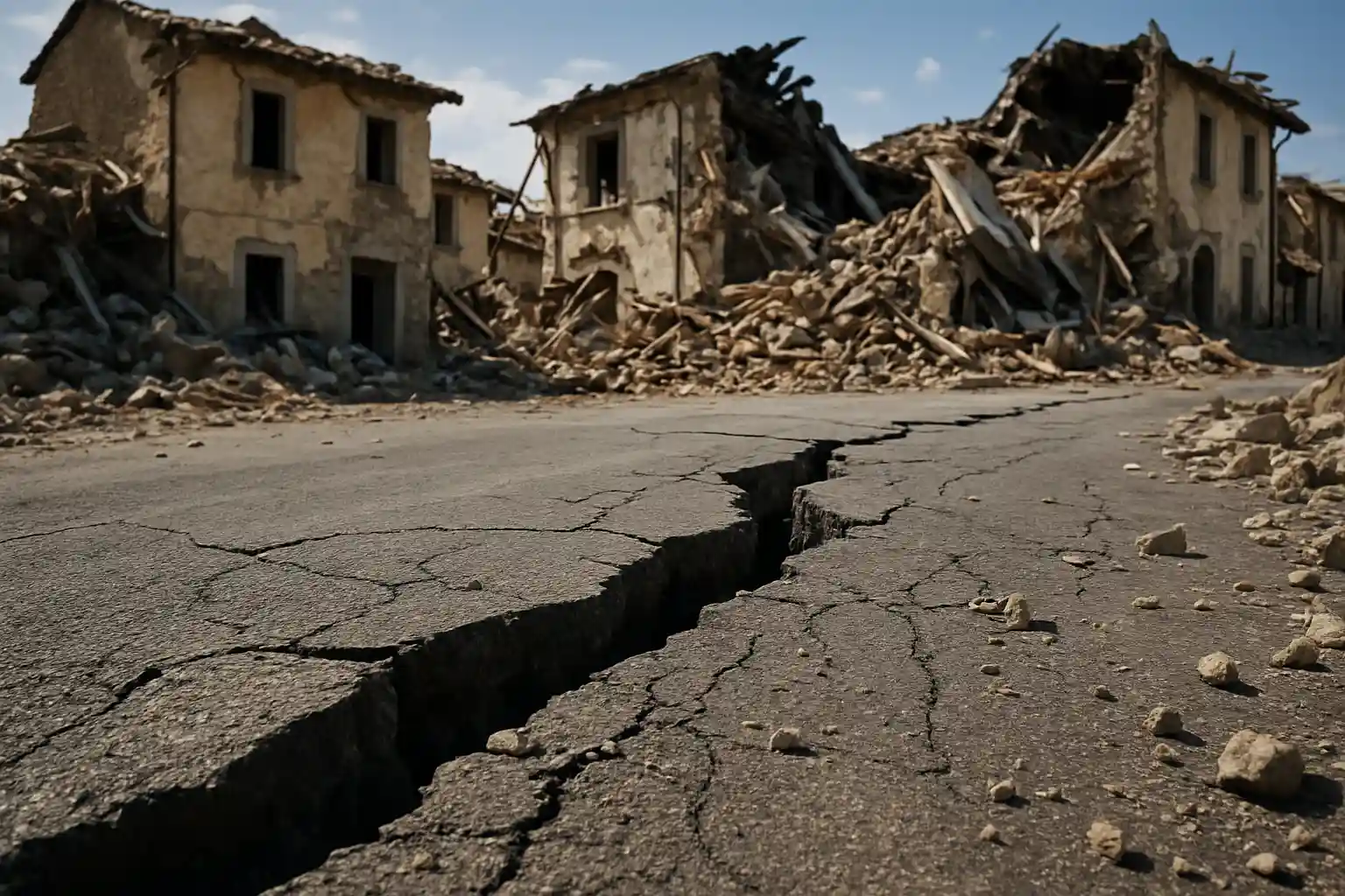 crepa da terremoto nell'asfalto