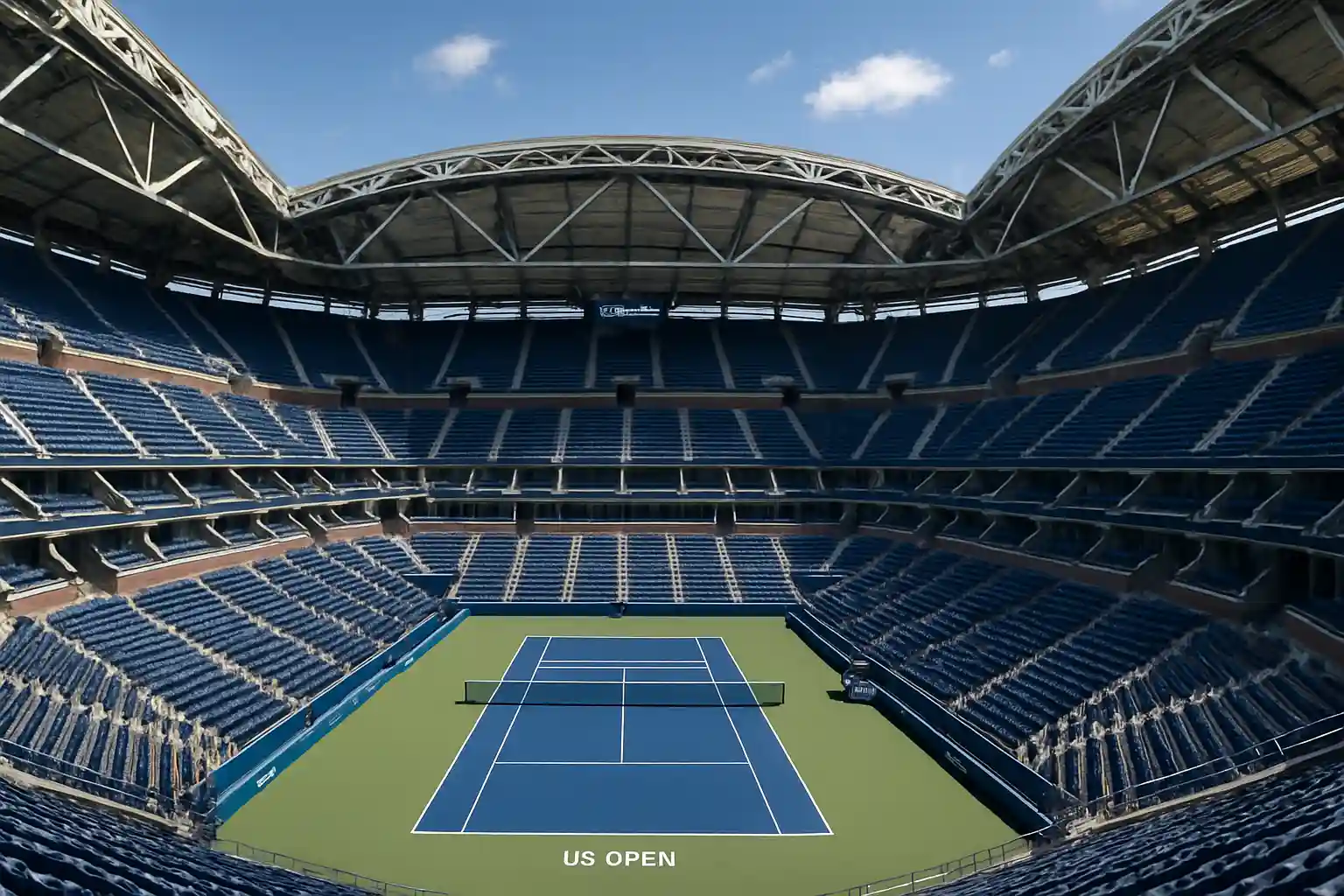 Stadio tennis Flushing Meadows dove si giocano gli US Open, di giorno ma vuoto
