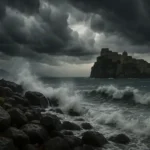 Maltempo a Ischia, di giorno, in stile fotografia