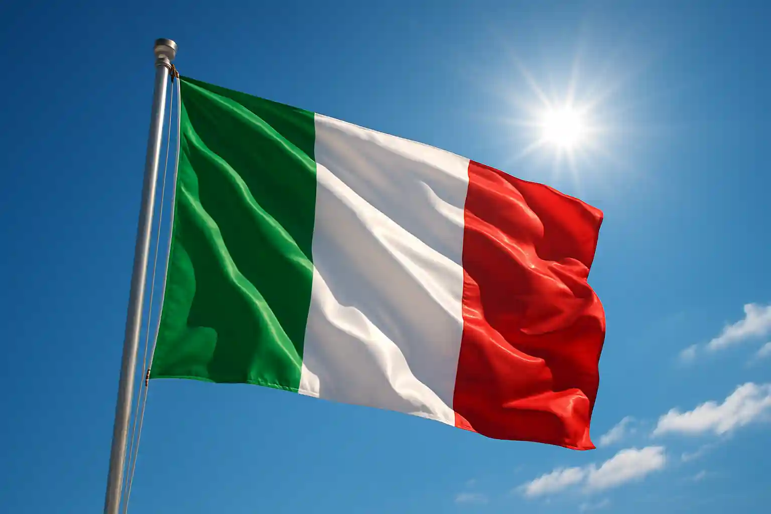 bandiera italiana che sventola in una giornata di sole con stile fotografico